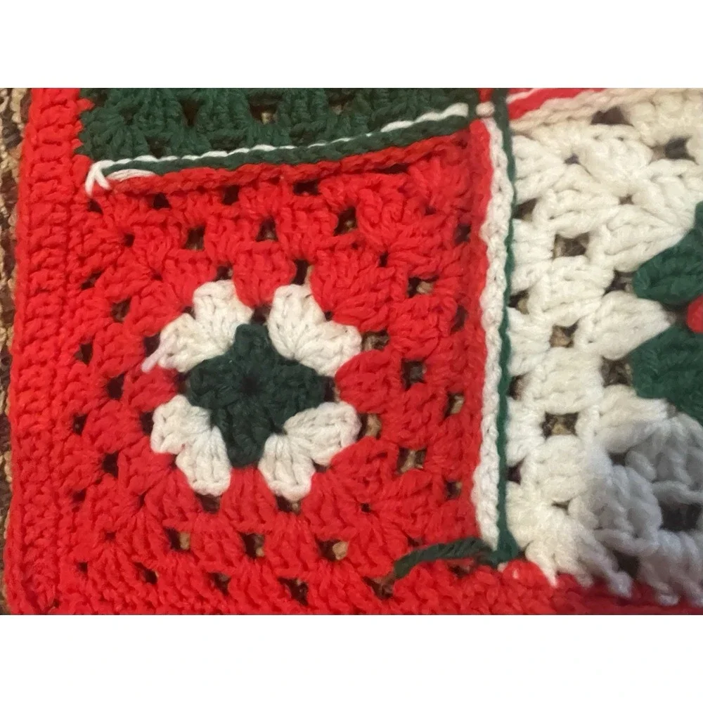 Handmade Crochet Christmas Afghan Throw Granny Square Blanket 35